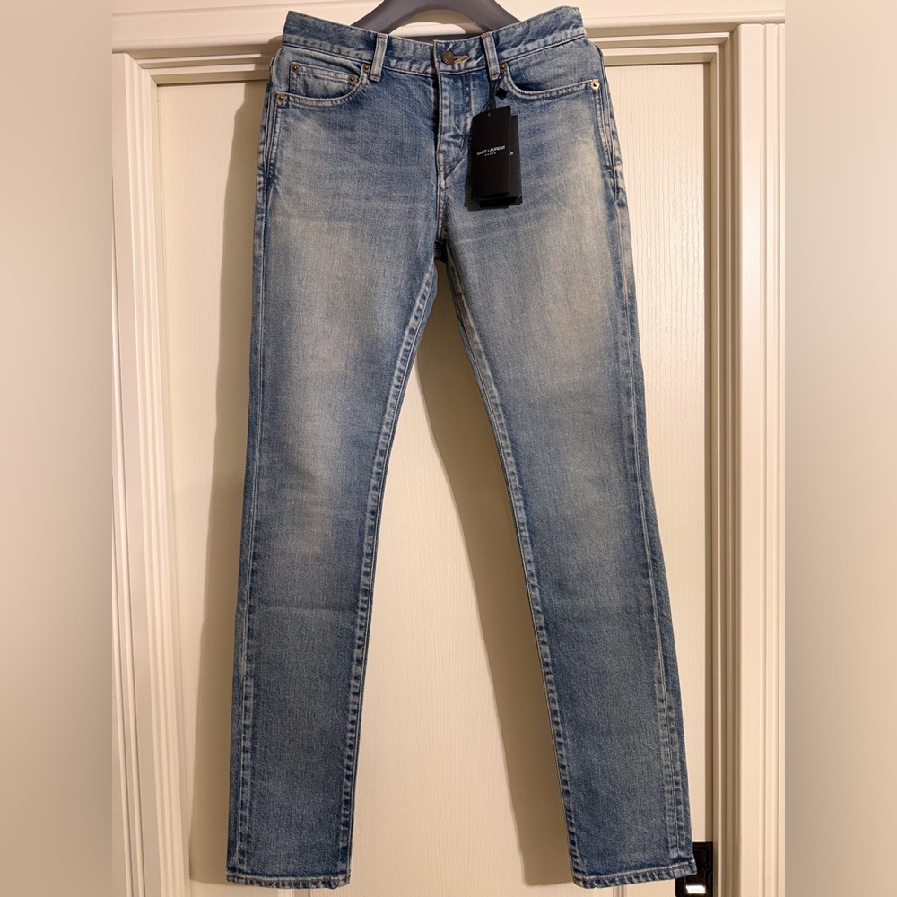 NWT. Saint Laurent Light Blue Womens Skinny Jeans